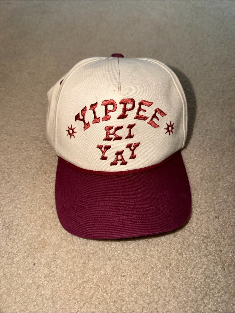 Yippee Ki Yay Kids Two-Tone Baseball Cap - White & Burgundy